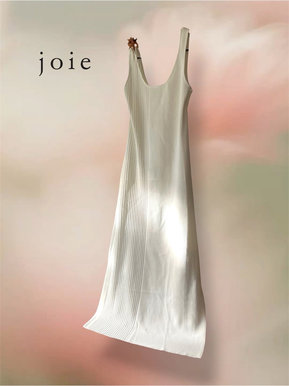 Joie Women’s L White Ribbed Knit Midi Dress — Tortoise Chain Strap